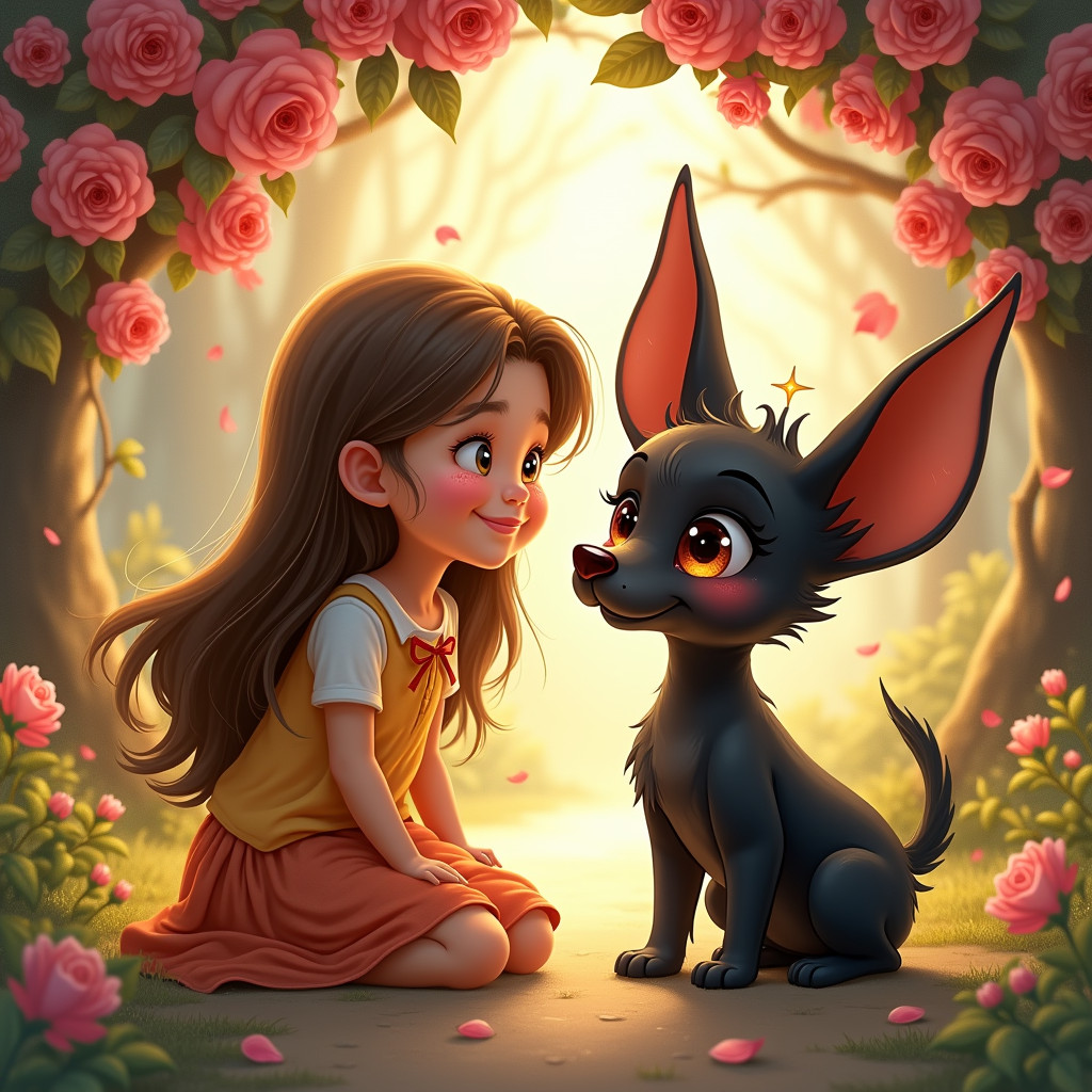 Anja and her best friend Mila the black dog with big ears