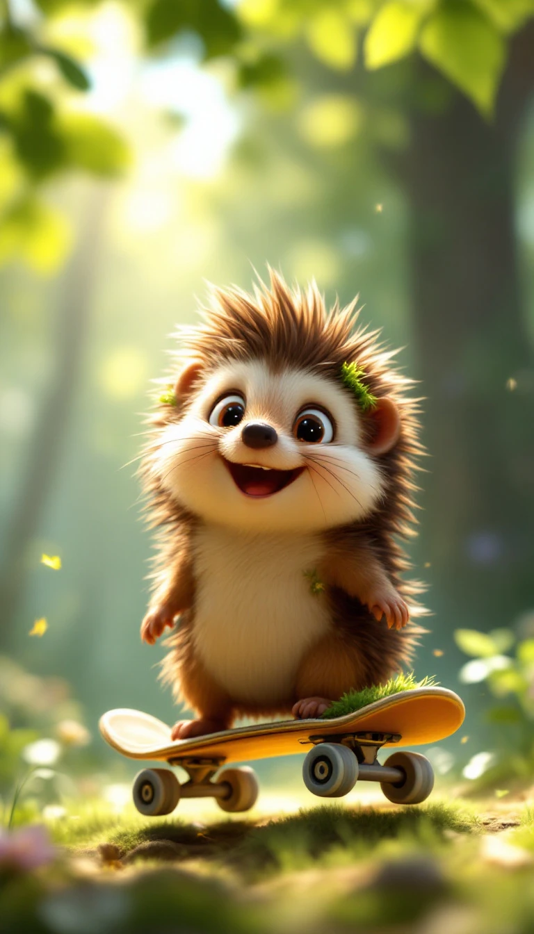 Cheerful Hedgehog learned to skateboard