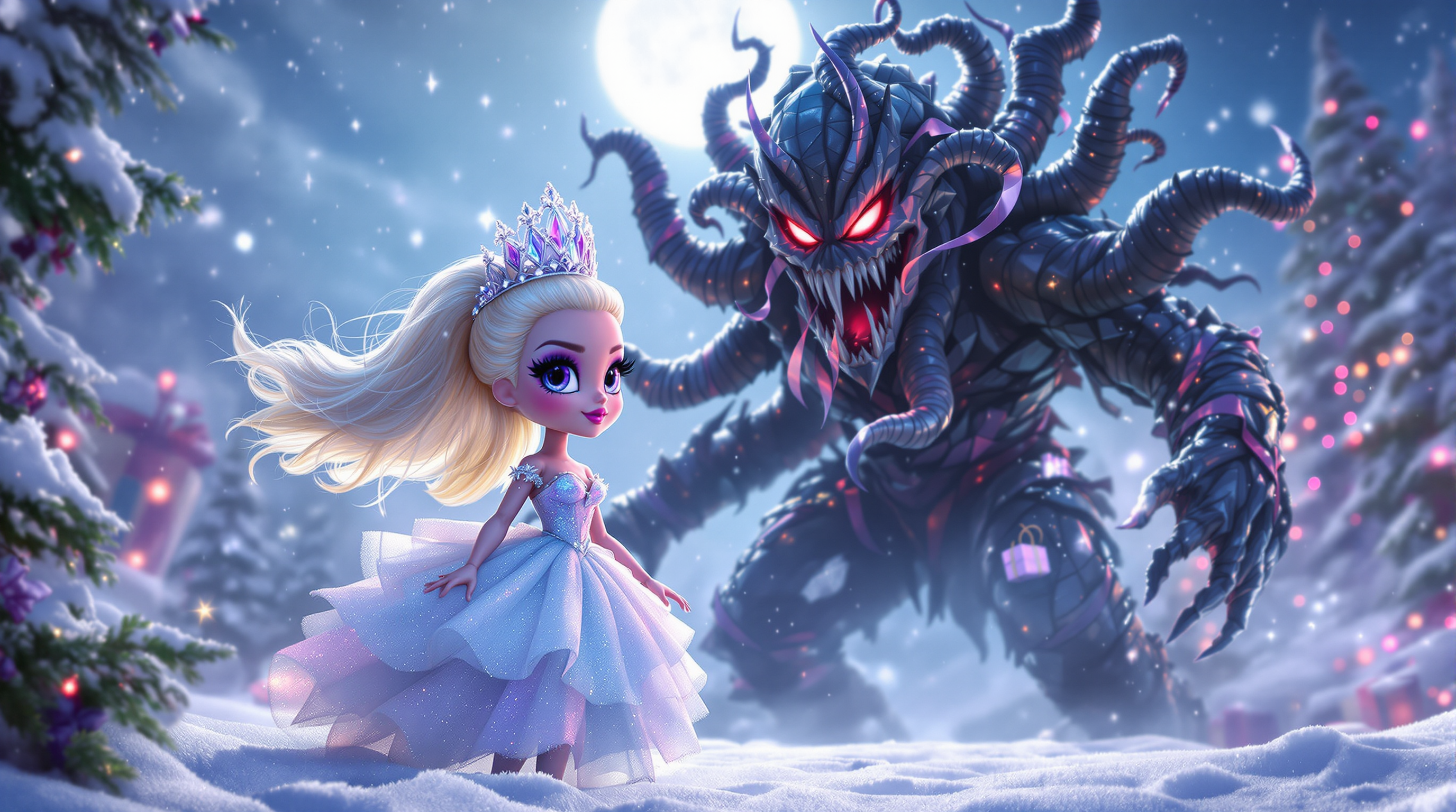 LOL surprise girls with roblox heroes are going to defeat all christmas monsters