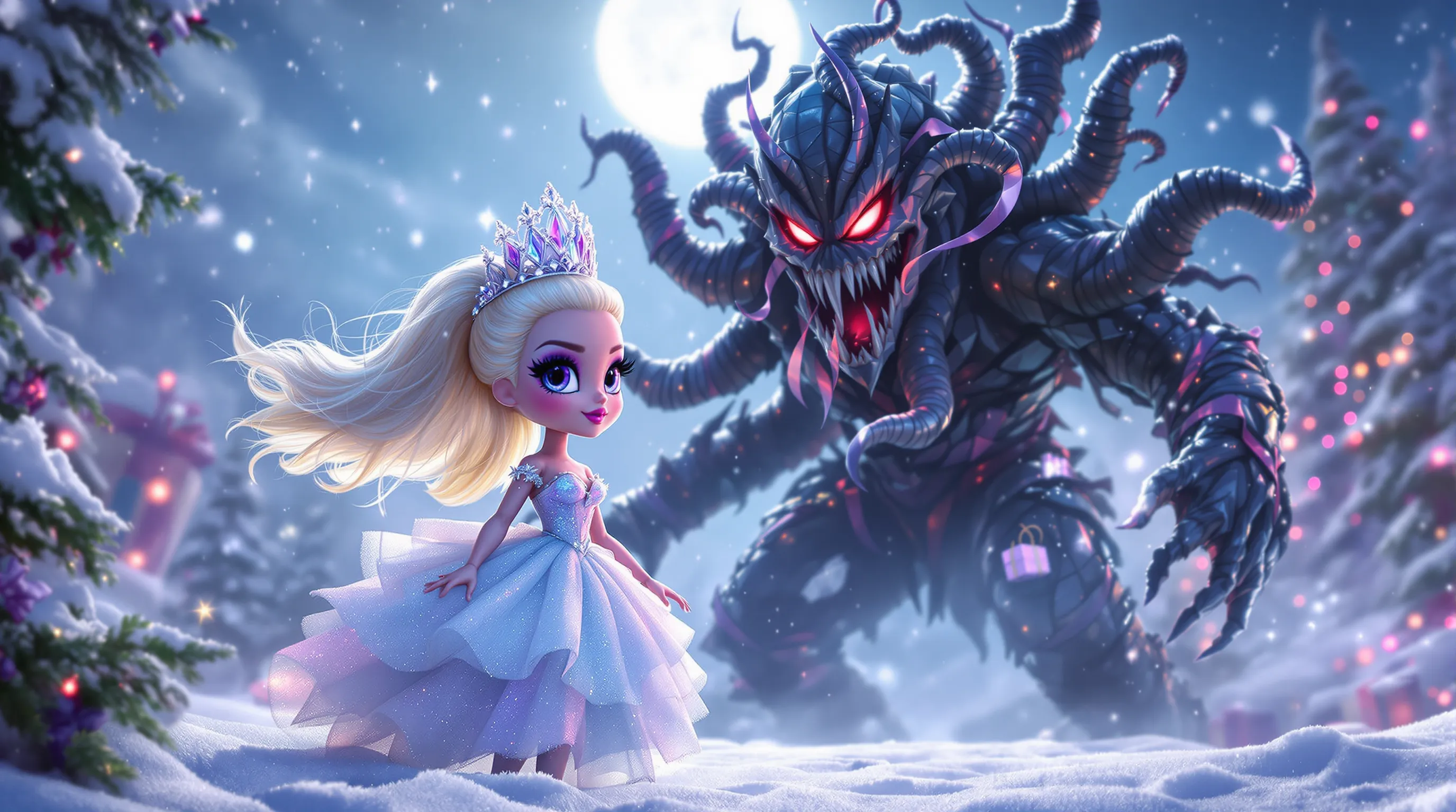 LOL surprise girls with roblox heroes are going to defeat all christmas monsters