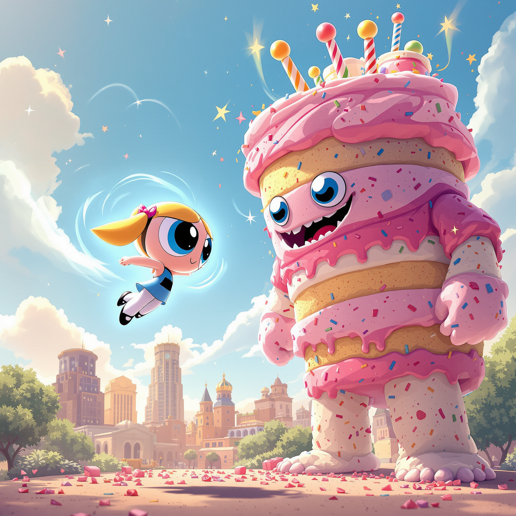 дівчата the Powerpuff girls святкують день народження Bubbles