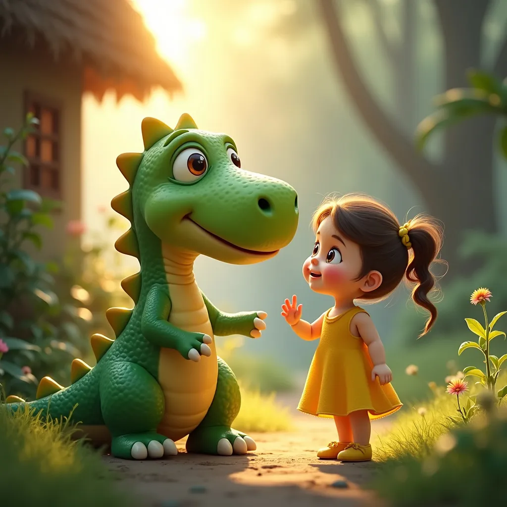 Anja and Dino (the green dinosaurus)