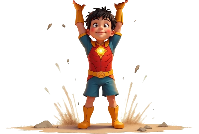 Boy holding button